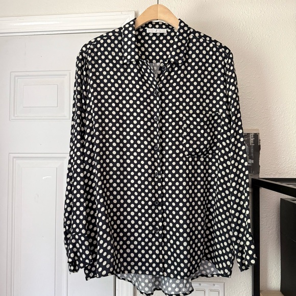 WHYCI black and white polka dot viscose long sleeve button up shirt blouse